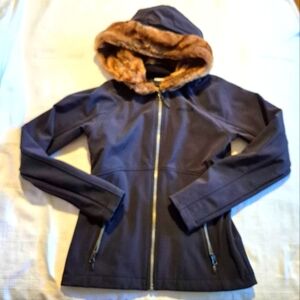 Marmot Womens Furlong Full Zip Nylon Soft Shell Jacket Faux Fur Hood Black Small